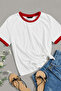 White T-Shirt with Red Piping - Red and White Oversized Crew Neck Short Sleeve T-Shirt