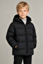 Boy's Black Fleece Hooded Waterproof Windproof Puffed Winter Coat with Pockets - 3
