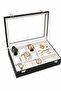 Watch Box with 9 Jewelry Compartments Black Patent Leather White Inside