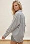 Women's Black and White Striped Oversize Long Basic Shirt 3900 - 2