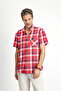 Short Sleeve Regular Fit Plaid Sports Button Collar Cotton Shirt - 4