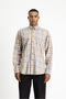 Long Sleeve Regular Fit Plaid Sports Cotton Button Collar Shirt - 5