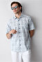 Short Sleeve Regular Fit Pocketed Linen Blend Plaid Sport Shirt - 5