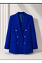 Large Size Long Gold Buttoned Saxe Blue Blazer Jacket