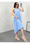 Women's Blue Linen Dress - 2