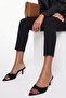 Women's Black Suede Kitten 4 cm Low Heel Pointed Toe Thin Pointed Toe Short Heel Slippers Black