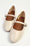Cream Patent Leather Strapped Ballerina Shoes - 4