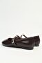 Brown Patent Leather Strappy Ballerina Shoes - 4