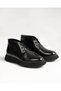 Italian Style Natural Leather Patent Leather Winter Men's Boot Shoes Black T13426