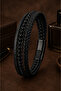 Men's Onyx Stone Leather Bracelet Multi-Layered Black Weave Design Stylish Bracelet with Steel Clip - 2