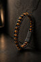 Men's Tiger's Eye Stone Leather Bracelet Double Row Natural Stone Weave Design Interlocking Stylish Bracelet - 6