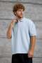 Men's T-Shirt Dp Collar Button Polo Baby Blue Oversize Knitwear Fabric - 5