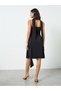 Black Bandeau Knee Length Dress with Neck Scarf - 5