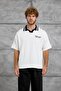 Men's T-Shirt Dp Rising Print Tricot White Oversize Printed Polo Collar Knitwear - 3