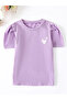 Heart Print Round Neck Puff Sleeve T-Shirt - 2