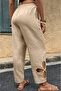 Women's High Waist Side Laser Cut Floral Elastic Waist Pants - 5