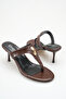 Women's Gold Buckle Flip-Flops, Brown Leather, Round Toe, Thin Heels - Stylish and Casual