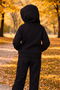 Unisex Children's Black Hooded Sweatshirt with Kangaroo Pocket - 2