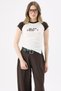 Crep Women's Slay Friday Printed Raglan Sleeve Asymmetrical Cut Crop T-Shirt Cotton Ribbed Ecru Brown - 5