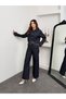 Women's Short Jacket High Waist Wide Leg Pants Set with Pocket Detail Stylish Set - 3