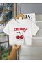 Girl's Cheery Cherry Printed White T-Shirt and Shorts Set - 2