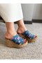 Women's Limo Blue Denim Padded Cork Sole Slippers 10 cm Blue - 2