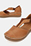 Women's Taba Khaki Leather 35-41-42 Number Strapped Flat Wedge Heels Side Open Sandals - 3