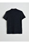 Xside Navy Blue Polo Neck Striped Men's Textured T-Shirt - 6