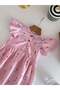 Girl's Cotton Pink Floral Patterned Lace Sleeve Dress - 2
