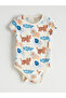 Ecru Crew Neck Short Sleeve Baby Boy Bodysuit 2-Pack - 6