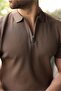 Light Brown Half Zipper Detailed Polo Collar Knitwear Men's T-Shirt E7492 - 2