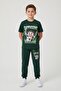 Green Character Printed Crew Neck T-Shirt and Sweatpants Set for Boys 23846