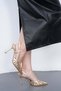 Gold Gold Women's Stiletto Pointed Toe Strappy Mesh Classic Heeled Shoes - 6