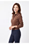 Cappuccino Brown Slim Fit Basic Women's Shirt with Pockets at the Waist - 3