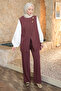 Burgundy Button Detailed Vest and Trousers Linen Suit