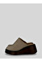 Azmyra Women's Suede Hole Patterned Round Toe Wooden Wedge Heel Slippers 7 cm - 2