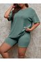 Women's Plus Size Short Sleeve Shorts Set with Crew Neck