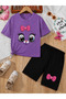 Girl's T-Shirt and Shorts Set 100% Cotton Summer Comfortable Fit Printed T-Shirt Children's Combination