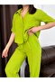 Women's High-Waisted Front-Cut Trousers - Single Pocket Shirt Linen Set - 2