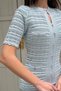 Women's Summer Blue Glitter Lined Short Sleeve Summer Fabric Long Elegant Knitwear Dress (S/M) - 7