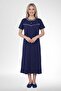 Mecit 6389 Navy Blue Large Size 100% Cotton Women's Nightgown