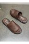Brown Leather Laser Orthopedic Women's Daily Slippers - 8
