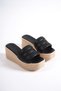 Reina platform heel orthopedic sole wicker-look women's slippers ckt - black - 4