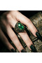 Bronze Vintage Women's Ring Authentic Copper Green Crystal Stone Zircon Inlaid Cat's Eye Model Adjustable - 6