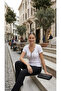 Women's White V-Neck Black Bead Embroidered Twill Premium Short Sleeve Blouse - 7