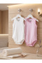Baby Girl 2-Piece Pink and White Lace Detailed 95% Cotton Snap-On Bodysuit Set
