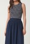 Striped Stretchy Knitted Top and Poplin Skirt Dress Lub0338 Dark Blue White - 4