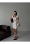 Ecru Polka Dot Women's Dress with Scarf Detail - 6