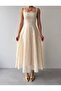 Women's Floral Embroidered Thick Strap Flared Long Dress - 7