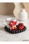 Coffee Cup and Black Saucer Set with Polka Dot Hat Woman Figure - 6